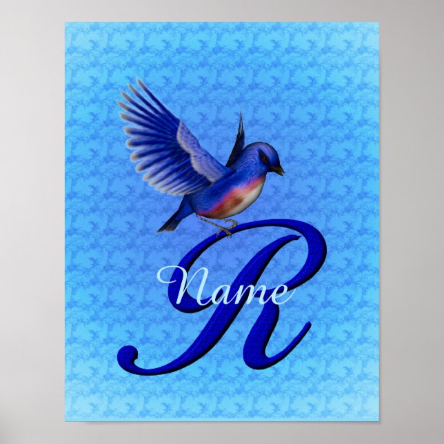 Bluebird Monogram Initial R Personalised Poster (Front)