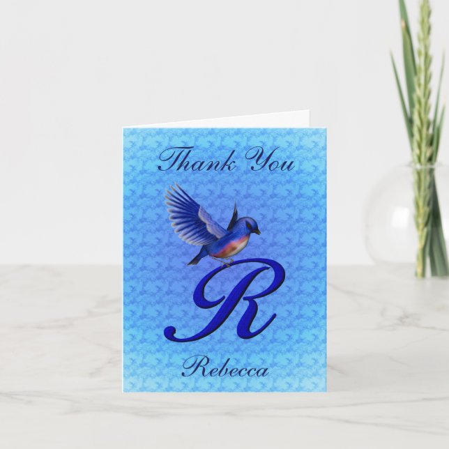 Bluebird Monogram Initial R Personalised Thank You Card (Front)