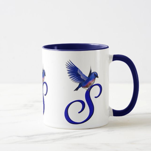 Bluebird Monogram Initial S Elegant Mug (Right)