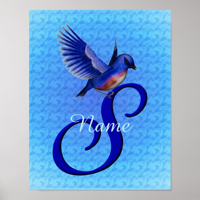 Bluebird Monogram Initial S Personalised Poster (Front)