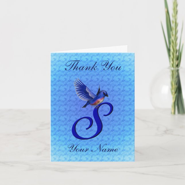 Bluebird Monogram Initial S Personalised Thank You Card (Front)