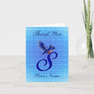 Bluebird Monogram Initial S Personalized Thank You Card