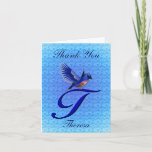 Bluebird Monogram Initial T Personalised Thank You Card