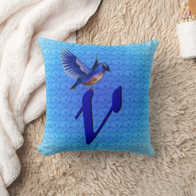 Bluebird Monogram Initial V Cushion (Blanket)