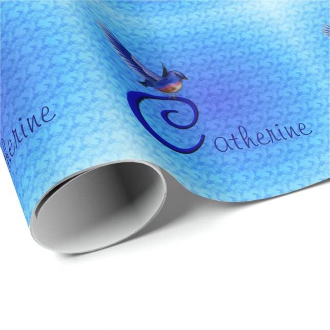 Bluebird Monogram Your Name Initial C  Wrapping Paper (Roll Corner)