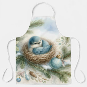 Bluebird Nest with Ornaments in Winter Pines Apron