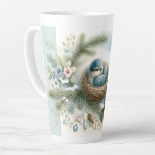 Bluebird Nest with Ornaments in Winter Pines Latte Mug
