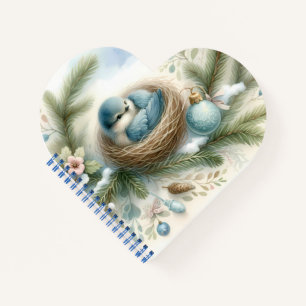 Bluebird Nest with Ornaments in Winter Pines  Notebook