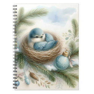 Bluebird Nest with Ornaments in Winter Pines  Notebook