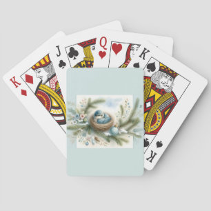 Bluebird Nest with Ornaments in Winter Pines Playing Cards