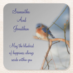 Bluebird Of Happiness Wedding Square Paper Coaster