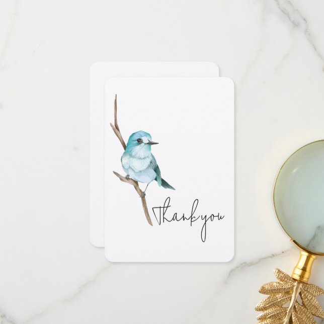 Bluebird On A Branch Thank You Card (Front/Back In Situ)
