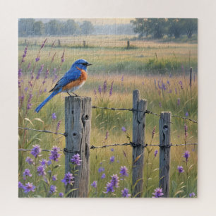 Bluebird On A Fence Post Jigsaw Puzzle