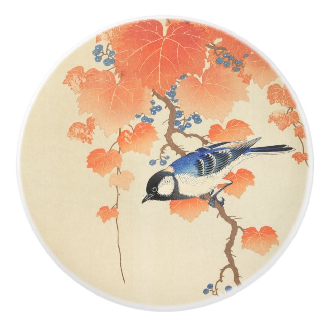 Bluebird on a Paulownia Tree   Ceramic Knob (Front)