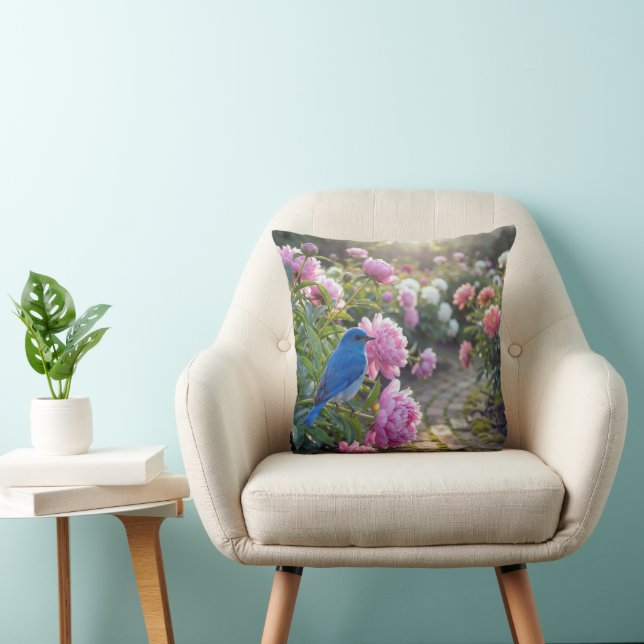 Bluebird On a Pink Peony Cushion (Chair)