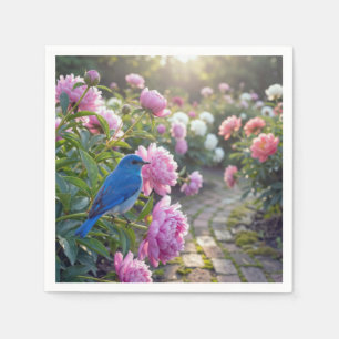 Bluebird On a Pink Peony Napkin
