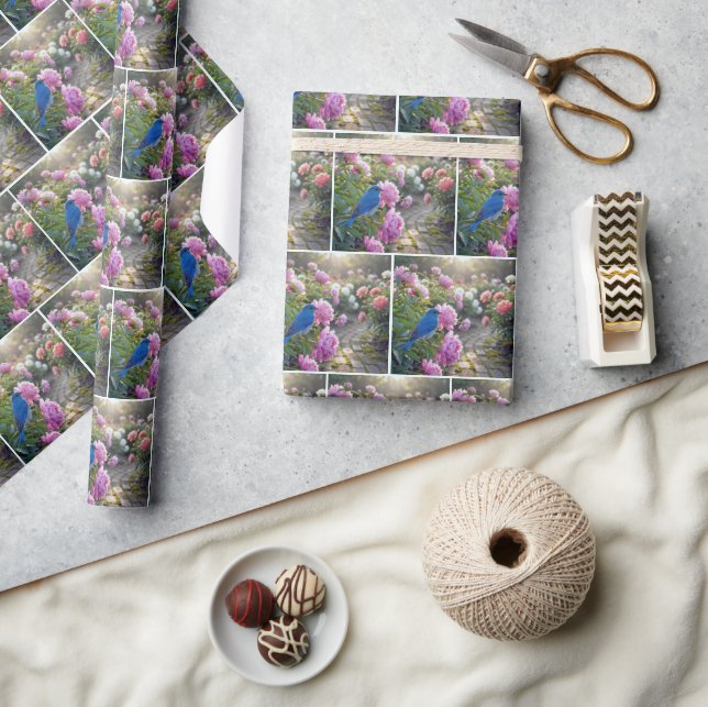 Bluebird On a Pink Peony Wrapping Paper (Crafts)