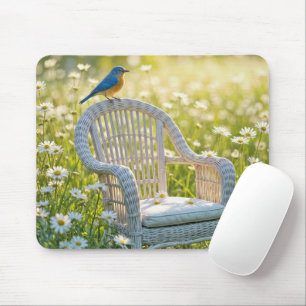 Bluebird On a Wicker Chair Mouse Pad