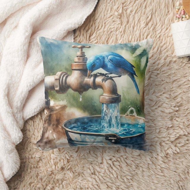 Bluebird On an Old Faucet Cushion (Blanket)