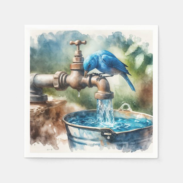 Bluebird On an Old Faucet Napkin (Front)