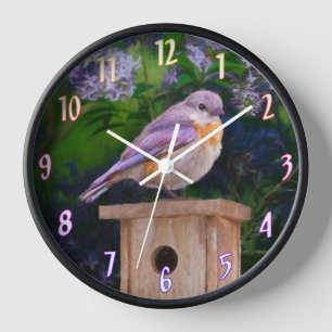 Bluebird on Birdhouse (Female) Painting - Original Clock