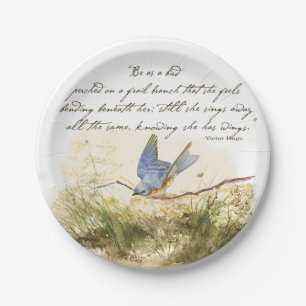 Bluebird on Branch Victor Hugo Inspirational Poem Paper Plate