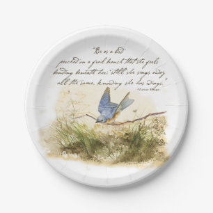 Bluebird on Branch Victor Hugo Inspirational Poem Paper Plate