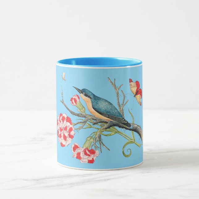 Bluebird on carnations mug (Center)