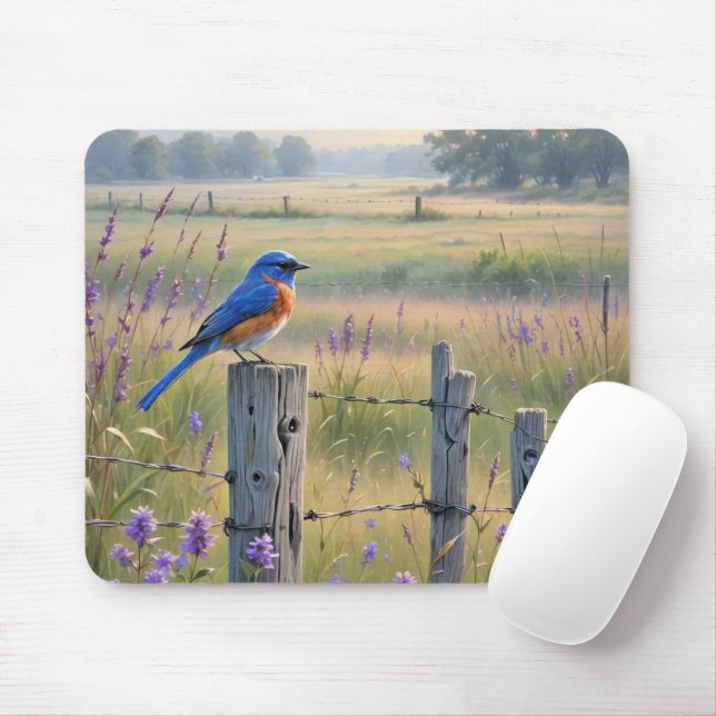 Bluebird On Country Fence Post Mouse Pad (With Mouse)