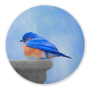 Bluebird Painting - Original Bird Art Ceramic Knob