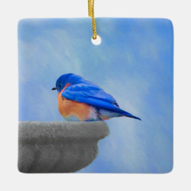 Bluebird Painting - Original Bird Art Ceramic Ornament (Front)