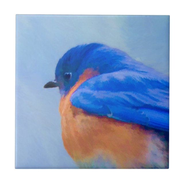 Bluebird Painting - Original Bird Art Ceramic Tile (Front)
