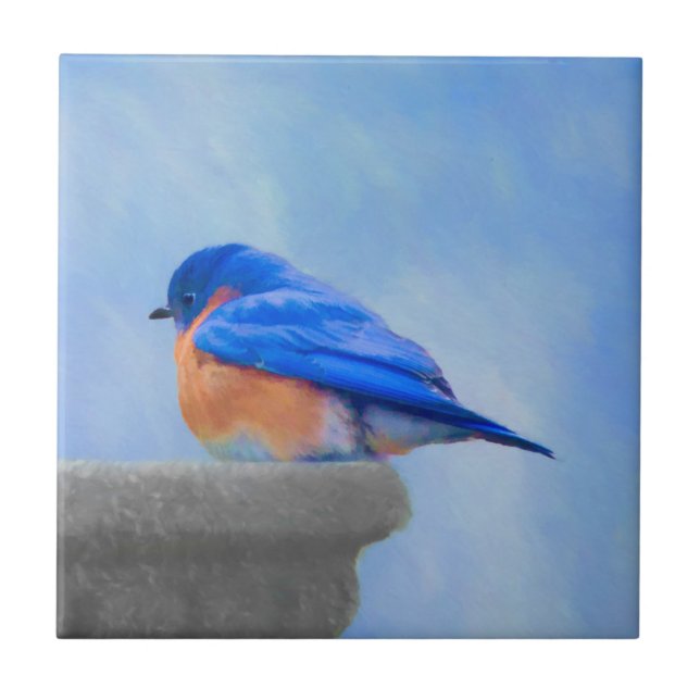 Bluebird Painting - Original Bird Art Ceramic Tile (Front)