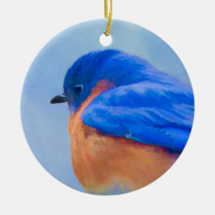 Bluebird Painting - Original Bird Art Ceramic Tree Decoration