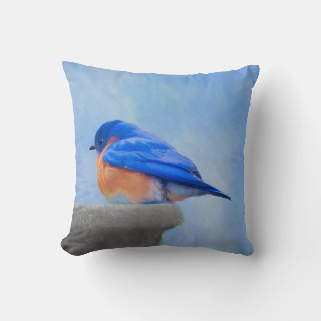 Bluebird Painting - Original Bird Art Cushion (Front)