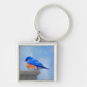 Bluebird Painting - Original Bird Art Key Ring
