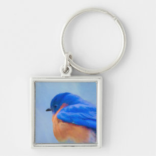 Bluebird Painting - Original Bird Art Key Ring