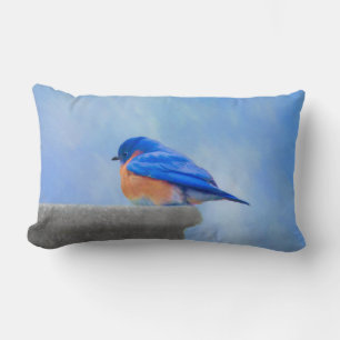Bluebird Painting - Original Bird Art Lumbar Cushion