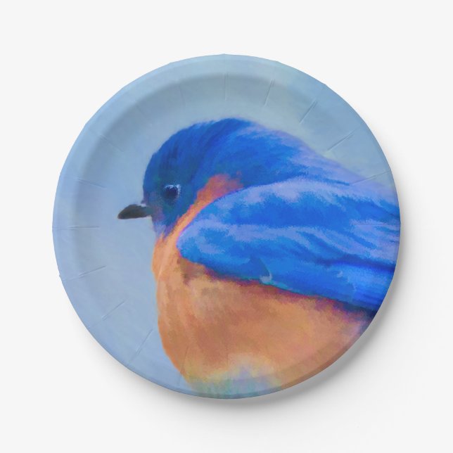 Bluebird Painting - Original Bird Art Paper Plate (Front)