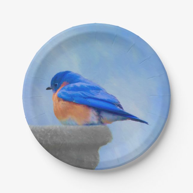 Bluebird Painting - Original Bird Art Paper Plate (Front)