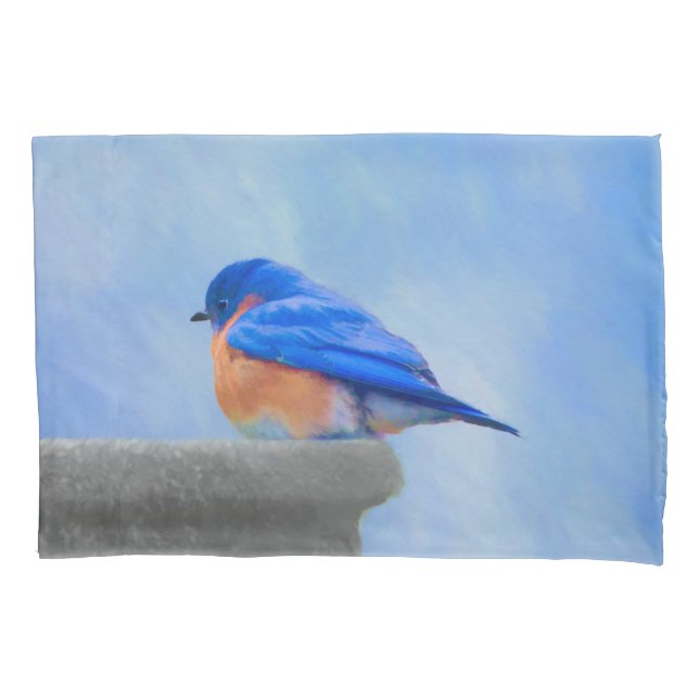 Bluebird Painting - Original Bird Art Pillowcase (Front)