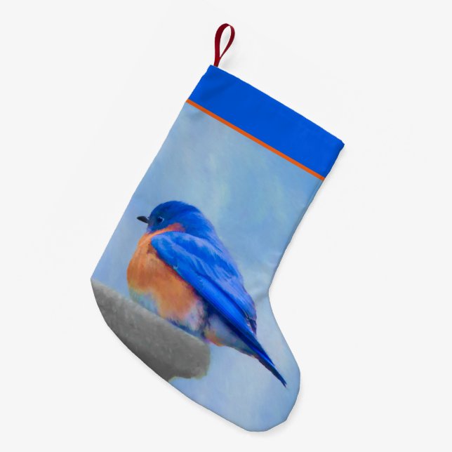 Bluebird Painting - Original Bird Art Small Christmas Stocking (Front (Hanging))