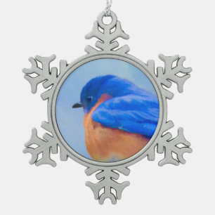 Bluebird Painting - Original Bird Art Snowflake Pewter Christmas Ornament