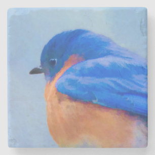 Bluebird Painting - Original Bird Art Stone Coaster