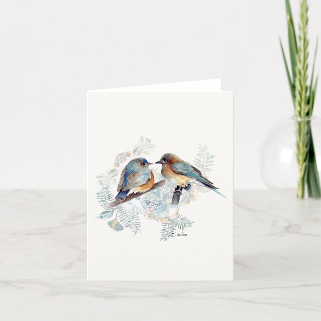 Bluebird Pair Watercolor Note Card (Bluebird Couple Watercolor Blank Note Cards from Jenn Steffen Art)