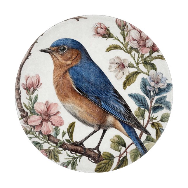 Bluebird Perched Among Blooming Flowers Cutting Board (Front)