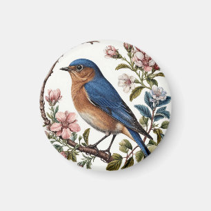 Bluebird Perched Among Blooming Flowers Magnet