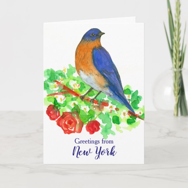 Bluebird Red Roses Greetings From New York Card (Front)