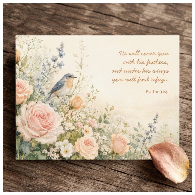 Bluebird & Roses Psalm 91:4 Scripture Postcard (Creator Uploaded)
