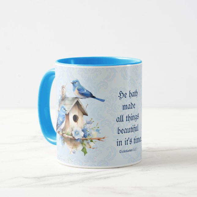 Bluebird Scripture Mug Birdhouse Ecclesiastes (Front Left)